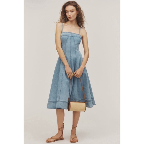 Anthropologie Dresses & Skirts - Anthropologie Pilcro Midi Dress Blue Seam Chambray Vacay Retro Boho Large NWT